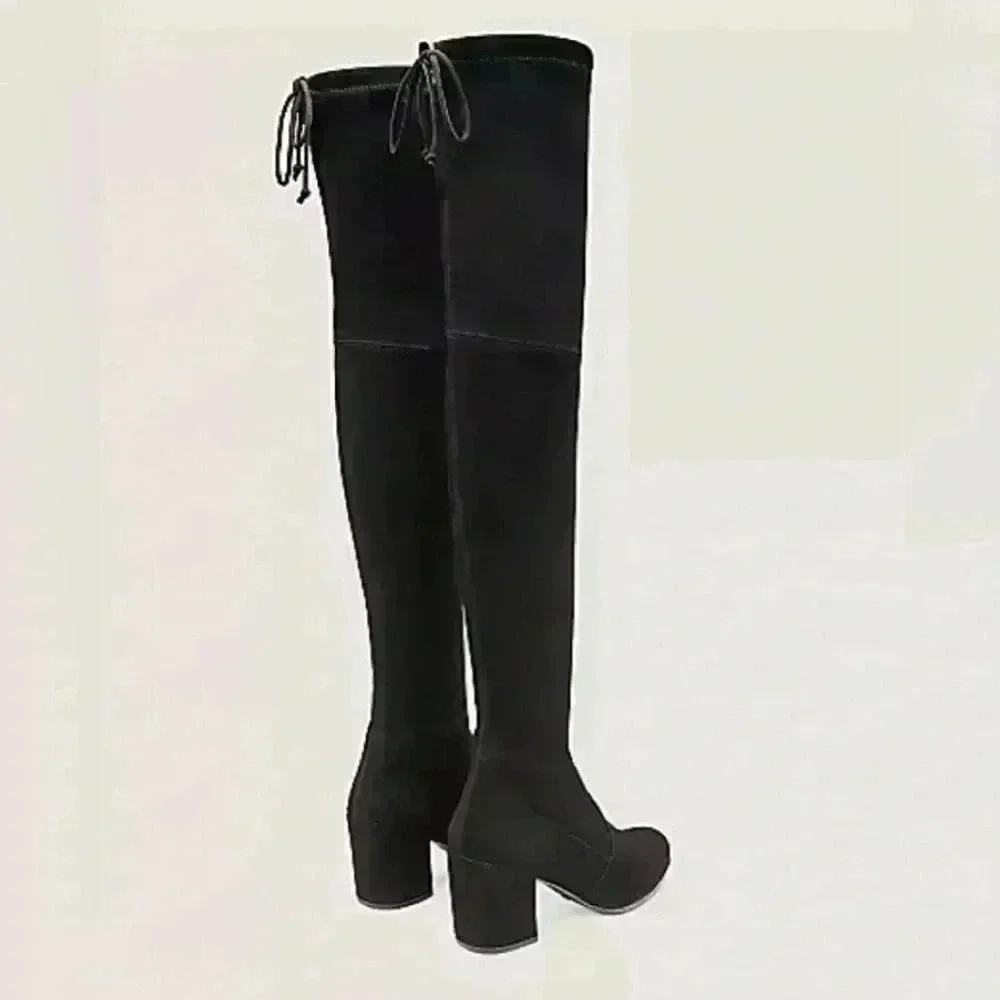 Stuart Weitzman Over The Knee Suede Boot Tieland Black Heeled